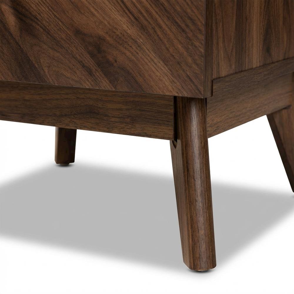 Walnut Finish Mid-Century Modern Nightstand with 2 Drawers and Mdf Frame