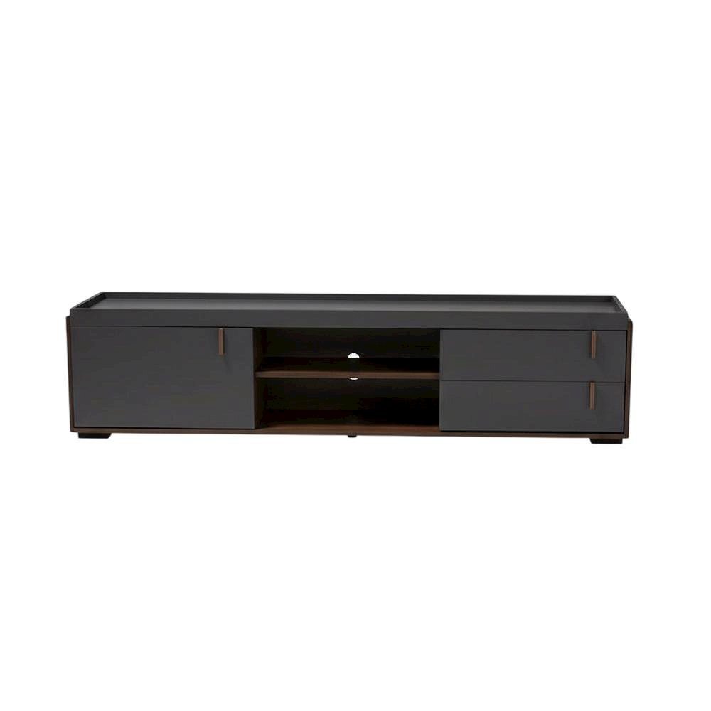 Gray and Walnut Two-Tone Wood TV Stand with Contemporary Style