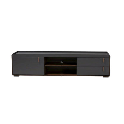 Gray and Walnut Two-Tone Wood TV Stand with Contemporary Style