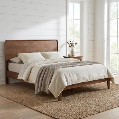 Mid-Century Walnut Brown Finished Wood King Headboard with Sleek Design