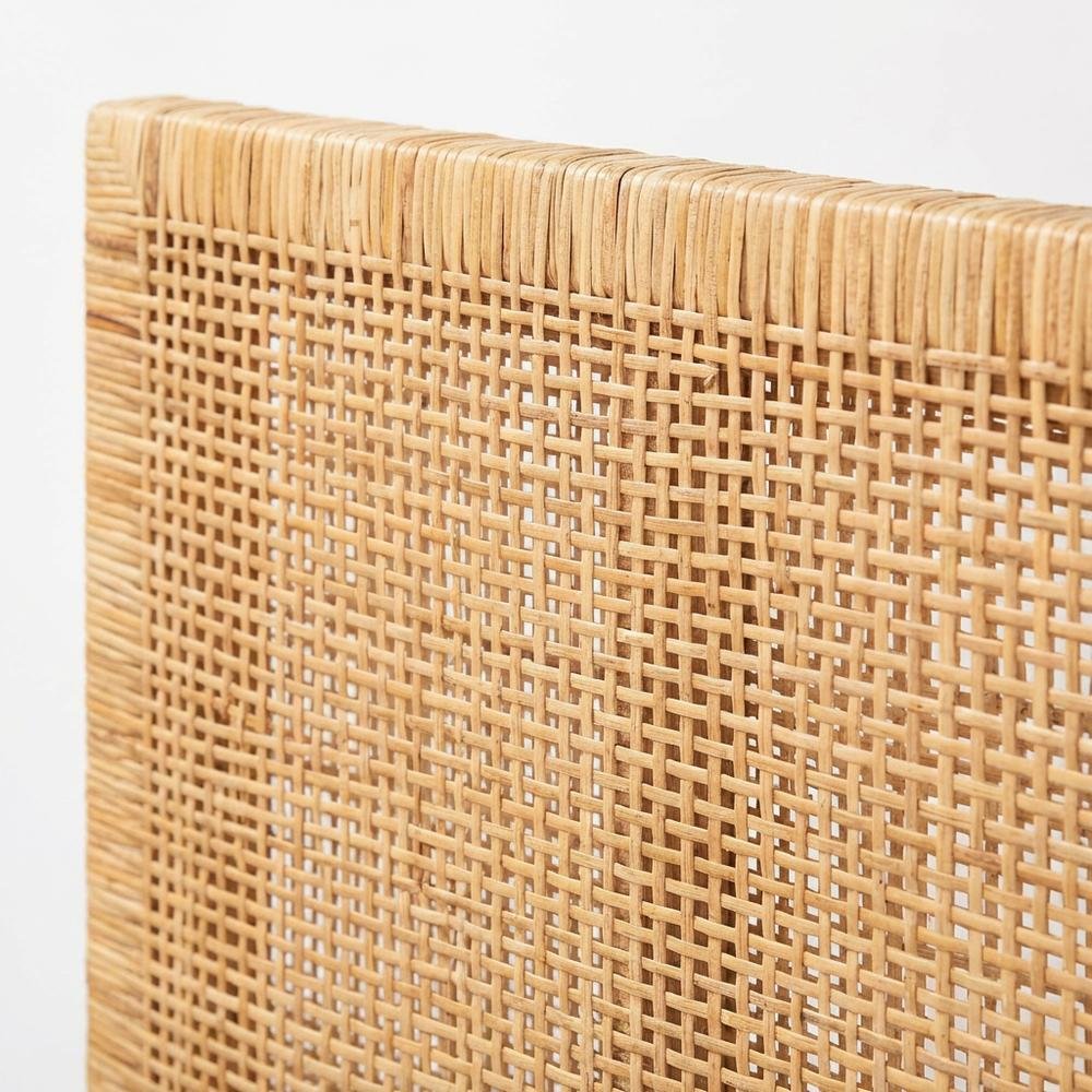 Red Teak Queen Headboard, Rattan Panels, Mahogany Wood Legs for Bohemian Decor