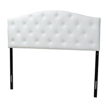 White Faux Leather Queen Headboard, Button-Tufted, Scalloped Design Hardwood