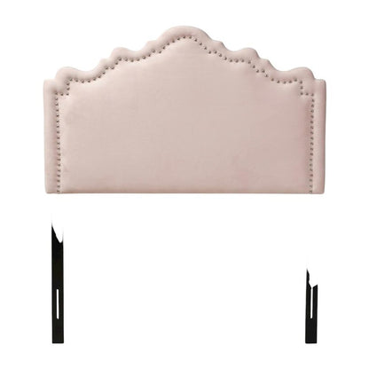 Light Pink Velvet Twin Size Headboard with Foam Padding and Metal Legs