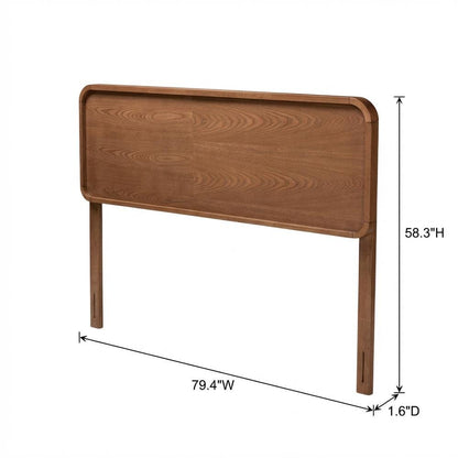 Mid-Century Walnut Brown Finished Wood King Headboard with Sleek Design