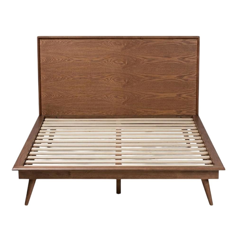 Mid-Century Full Size Platform Bed with Walnut Finish and Rubberwood Frame
