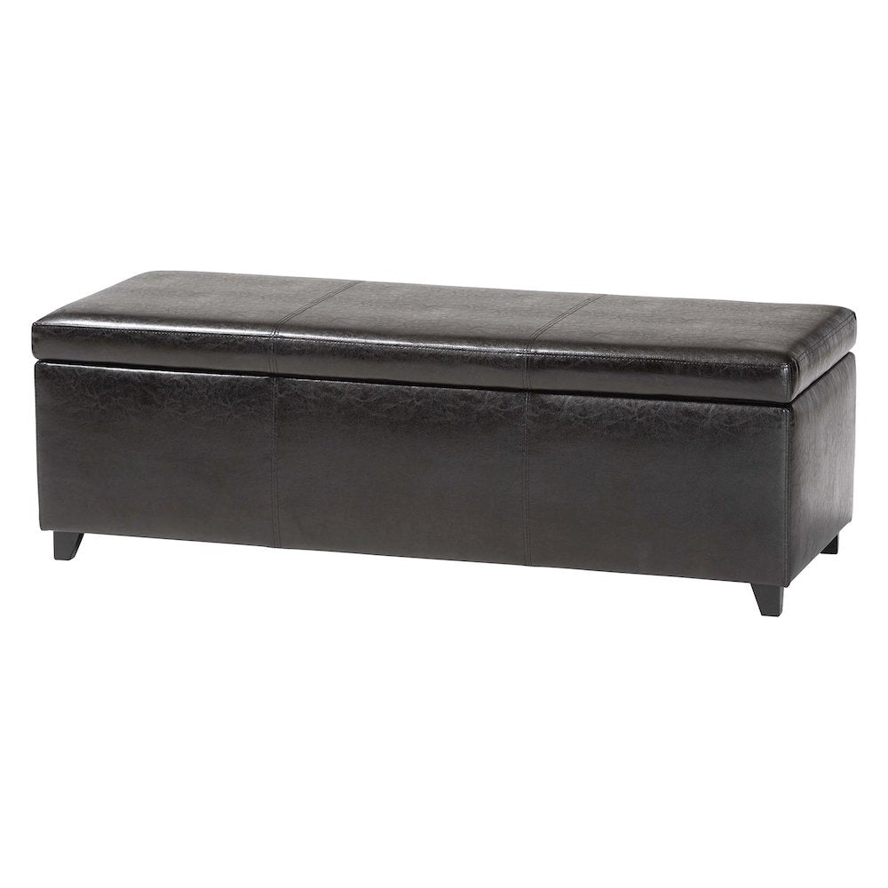 Baxton Studio Dark Brown Faux Leather Storage Bench Ottoman with Stitching
