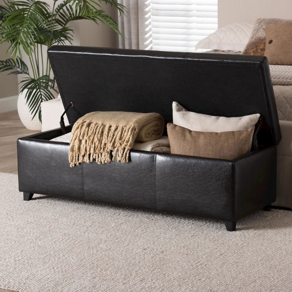 Baxton Studio Dark Brown Faux Leather Storage Bench Ottoman with Stitching