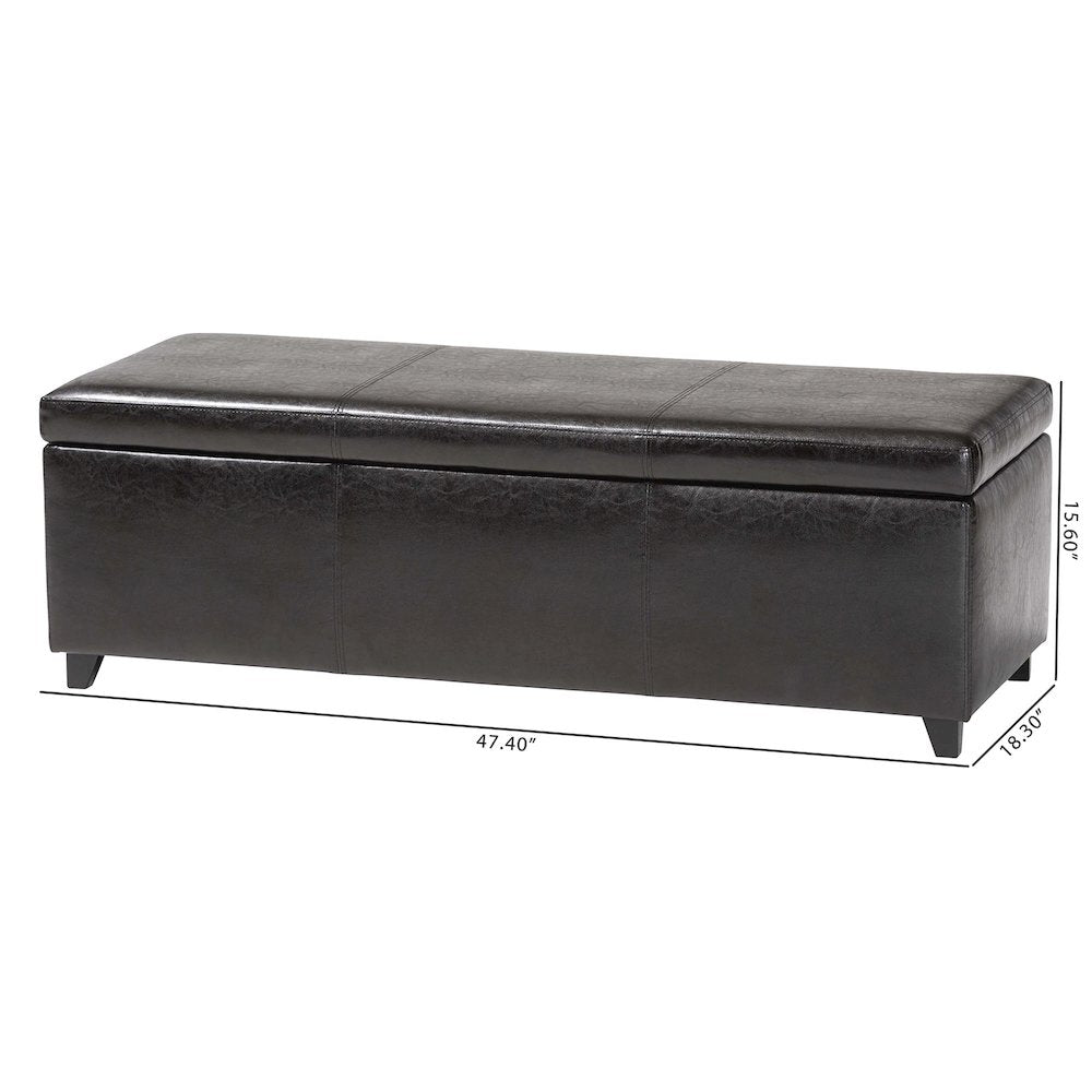 Baxton Studio Dark Brown Faux Leather Storage Bench Ottoman with Stitching