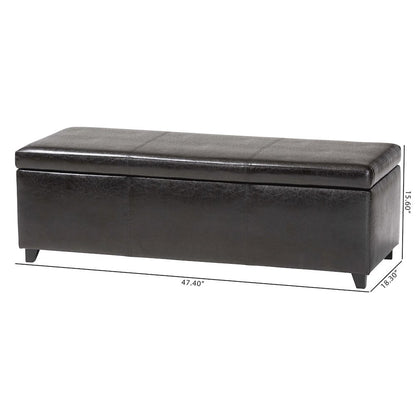 Baxton Studio Dark Brown Faux Leather Storage Bench Ottoman with Stitching
