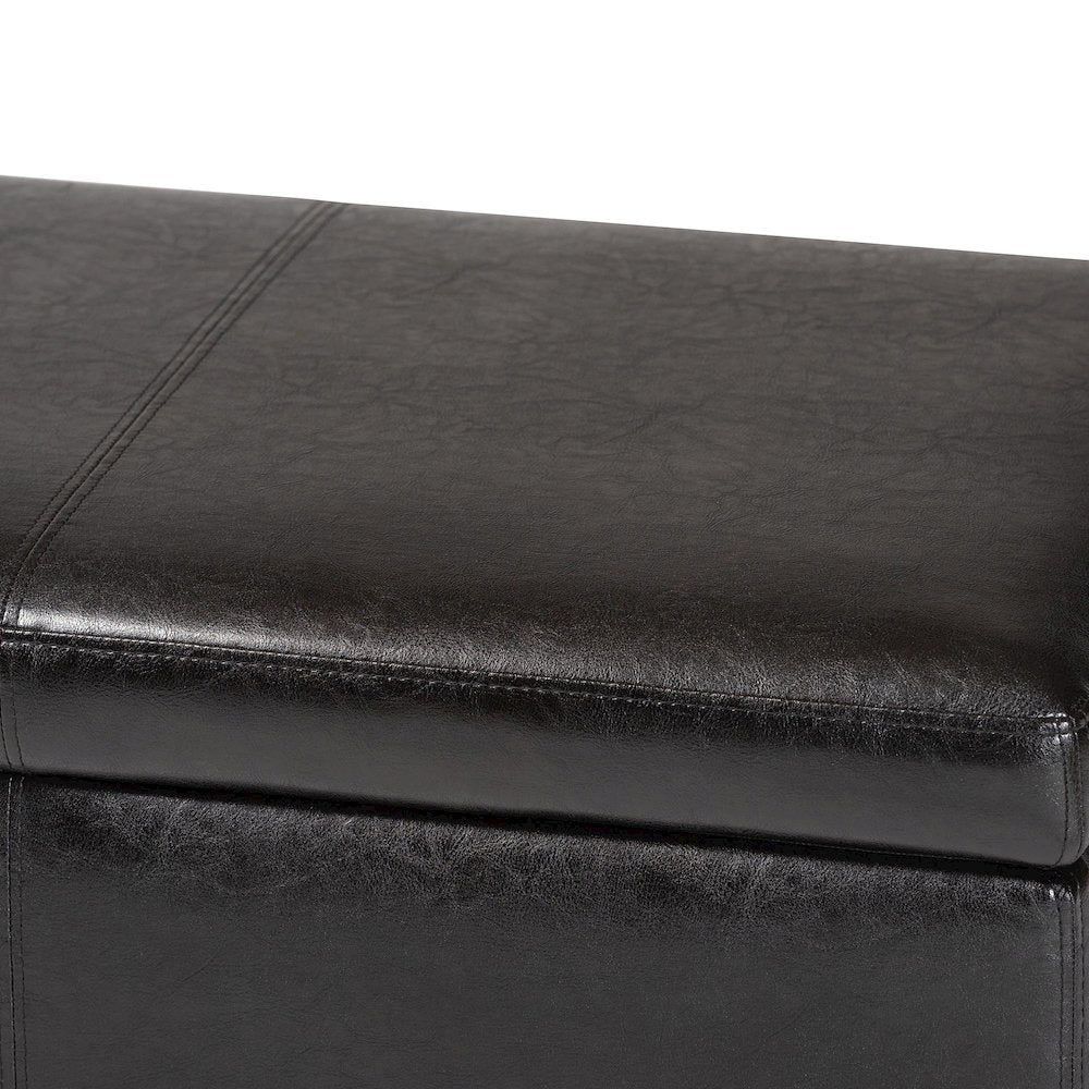 Baxton Studio Dark Brown Faux Leather Storage Bench Ottoman with Stitching