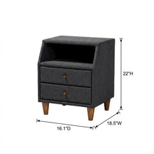 Mid-Century Modern Charcoal Fabric Nightstand with Wood Frame and Storage