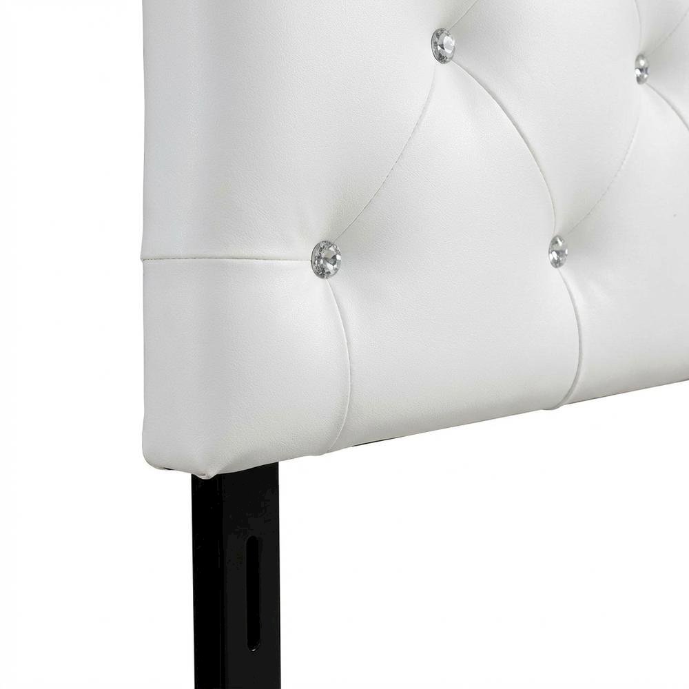 White Faux Leather Headboard, Button-Tufted Scalloped Design, Hardwood Frame