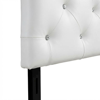 White Faux Leather Headboard, Button-Tufted Scalloped Design, Hardwood Frame
