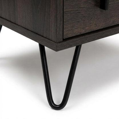 Dark Brown Finish Wood and Metal Nightstand with Drawer Storage for Bedroom