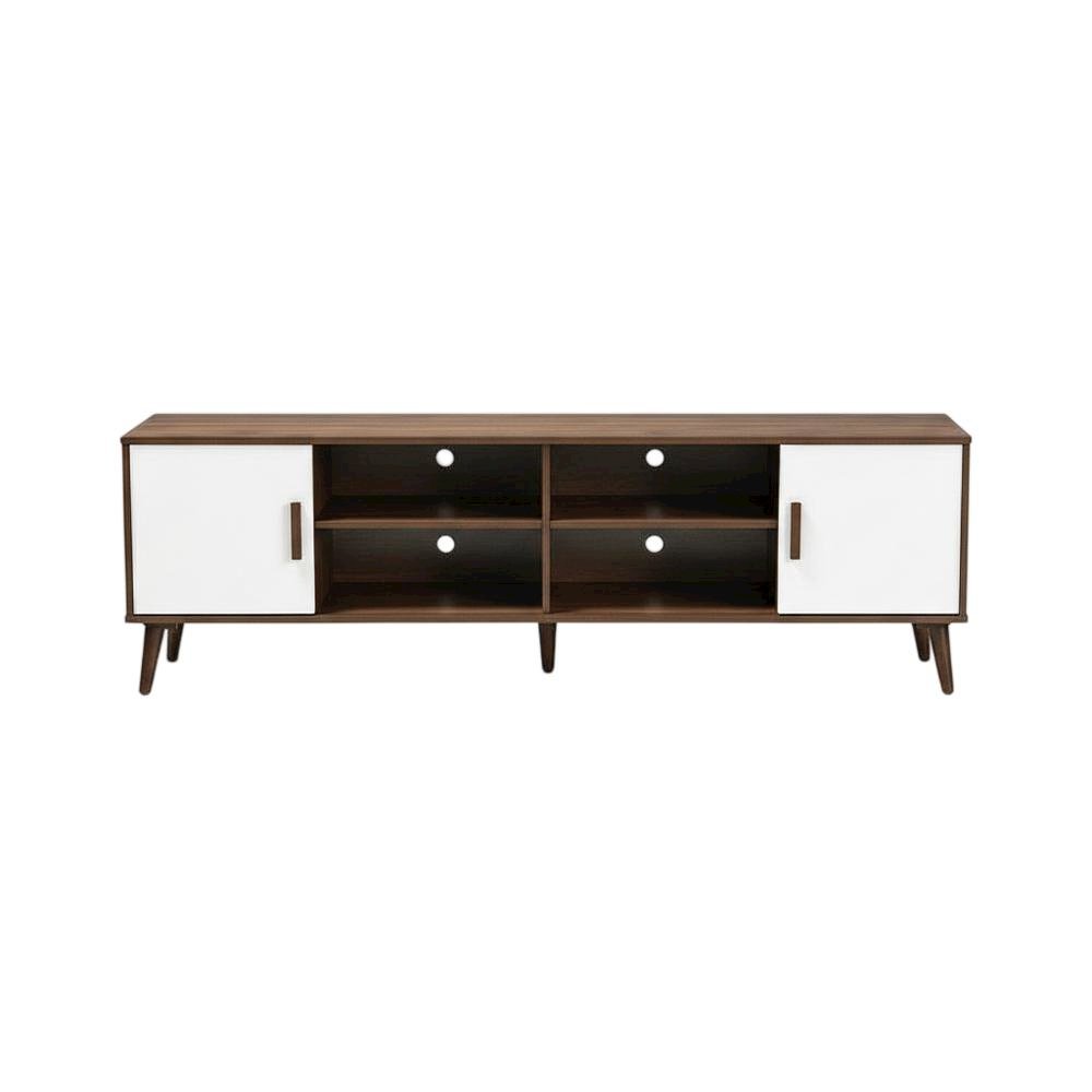 Modern Two-Tone White and Walnut Finishes TV Stand with Wooden Frame