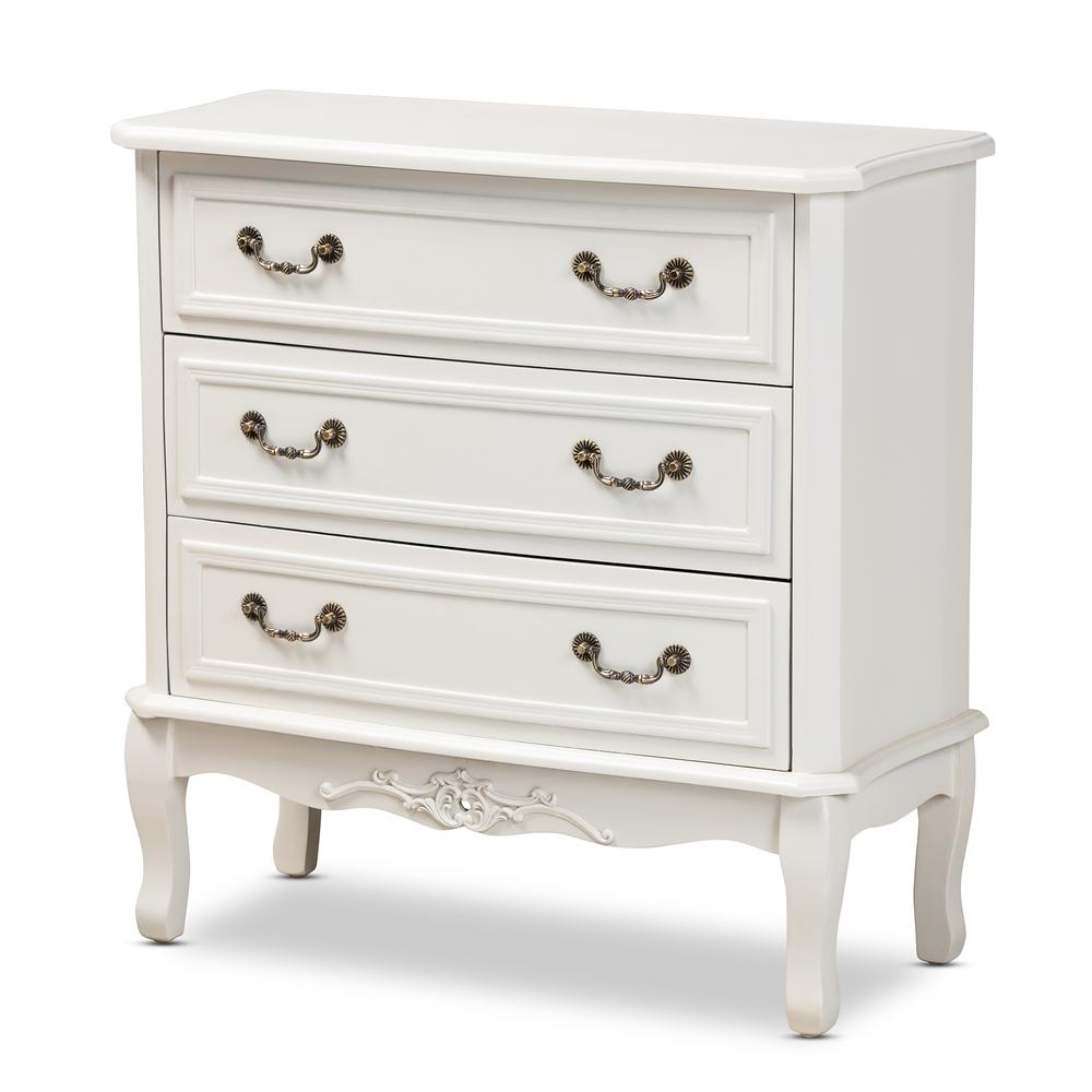 White Provincial 3-Drawer Wooden Storage Cabinet with Classic Design