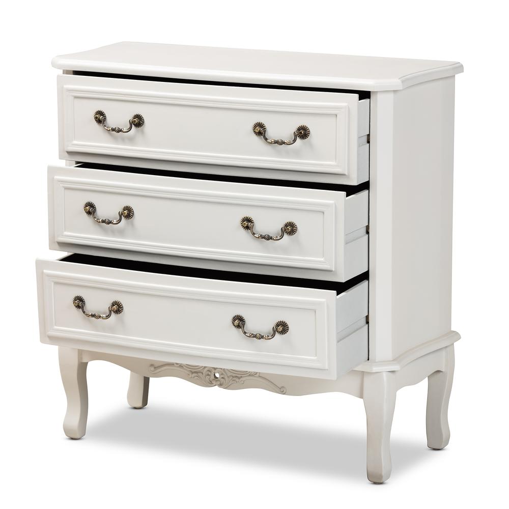 White Provincial 3-Drawer Wooden Storage Cabinet with Classic Design