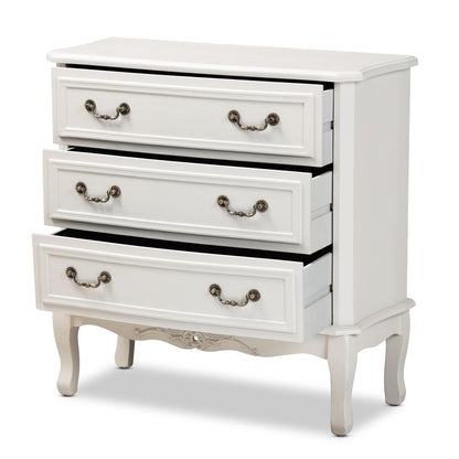 White Provincial 3-Drawer Wooden Storage Cabinet with Classic Design