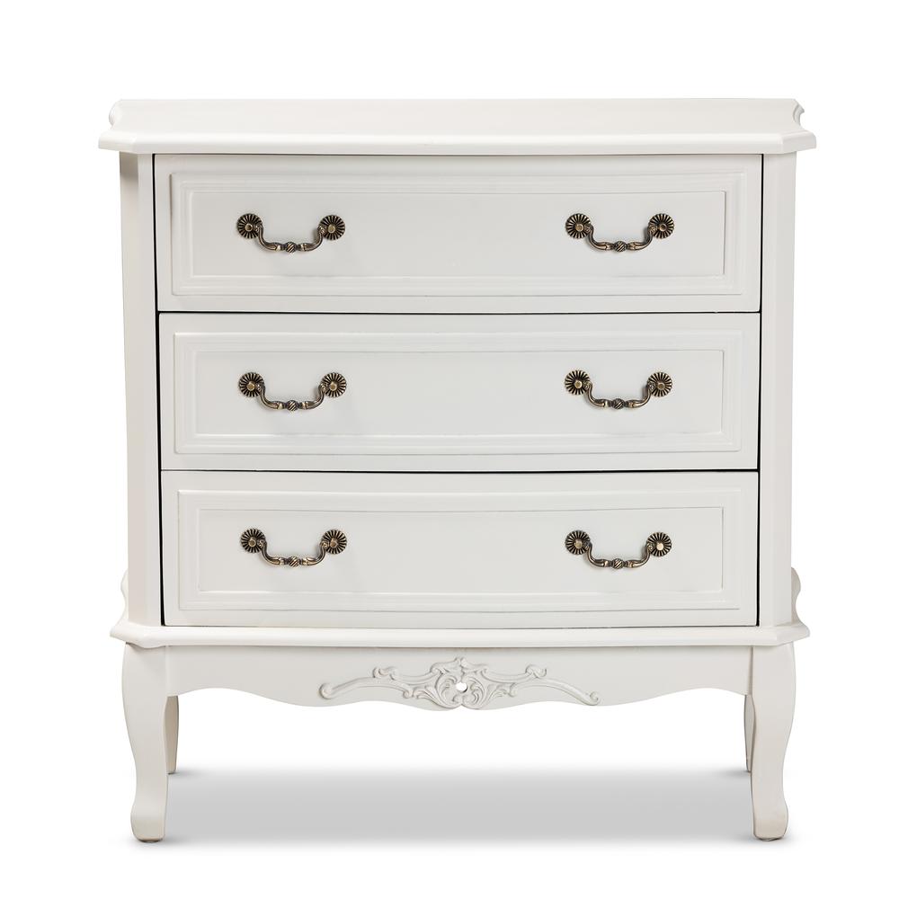 White Provincial 3-Drawer Wooden Storage Cabinet with Classic Design