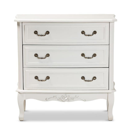 White Provincial 3-Drawer Wooden Storage Cabinet with Classic Design