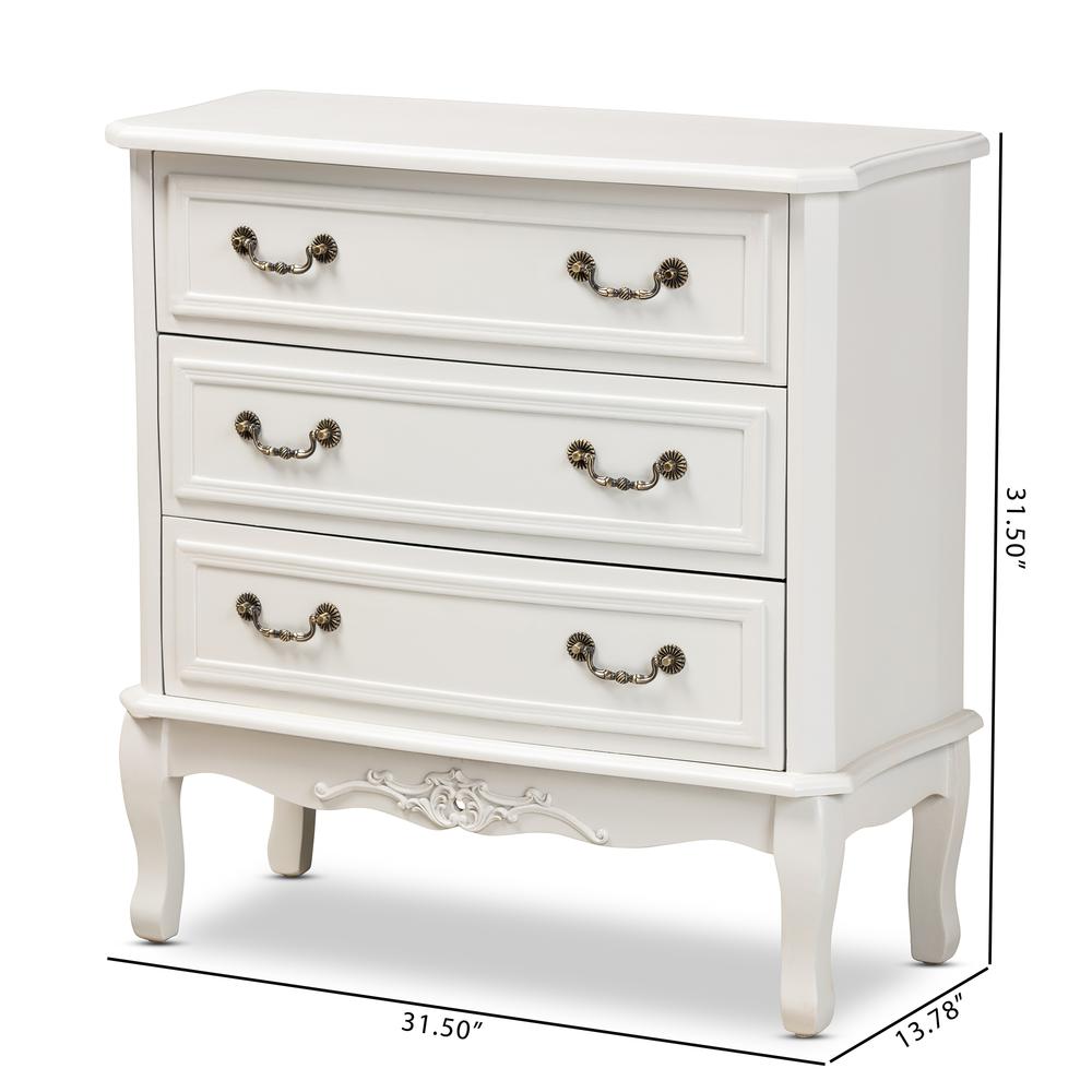 White Provincial 3-Drawer Wooden Storage Cabinet with Classic Design