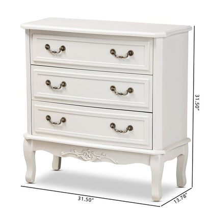 White Provincial 3-Drawer Wooden Storage Cabinet with Classic Design