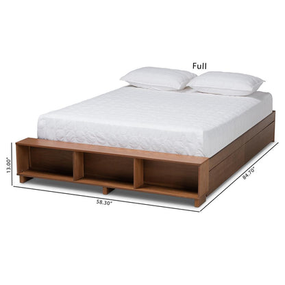 Baxton Studio Arthur Modern Rustic Ash Walnut Brown Finished Wood Full Size Platform Bed with BuiltIn Shelves