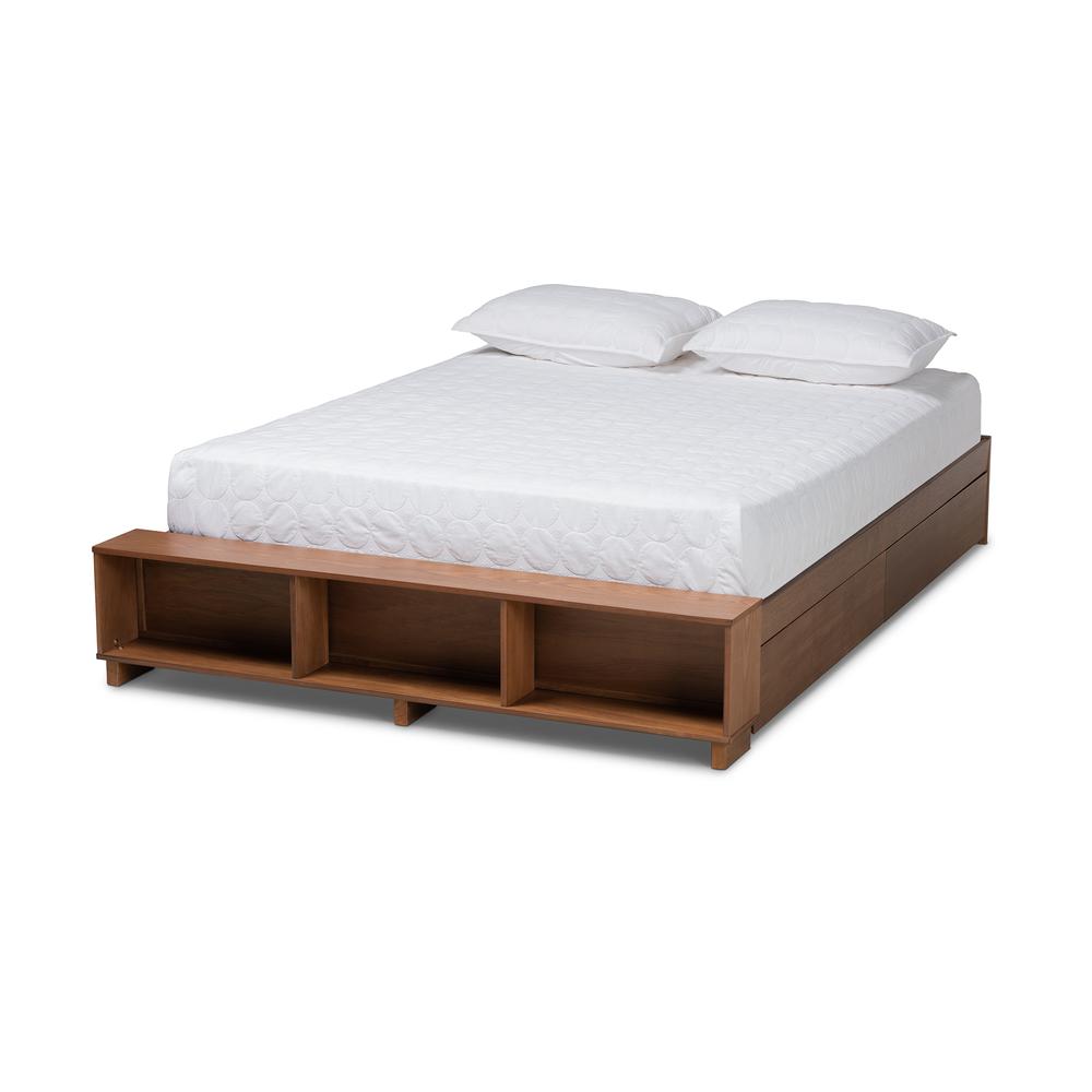Baxton Studio Arthur Modern Rustic Ash Walnut Brown Finished Wood Full Size Platform Bed with BuiltIn Shelves