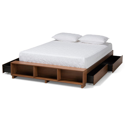 Baxton Studio Arthur Modern Rustic Ash Walnut Brown Finished Wood Full Size Platform Bed with BuiltIn Shelves