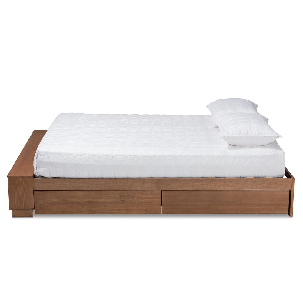 Baxton Studio Arthur Modern Rustic Ash Walnut Brown Finished Wood Full Size Platform Bed with BuiltIn Shelves