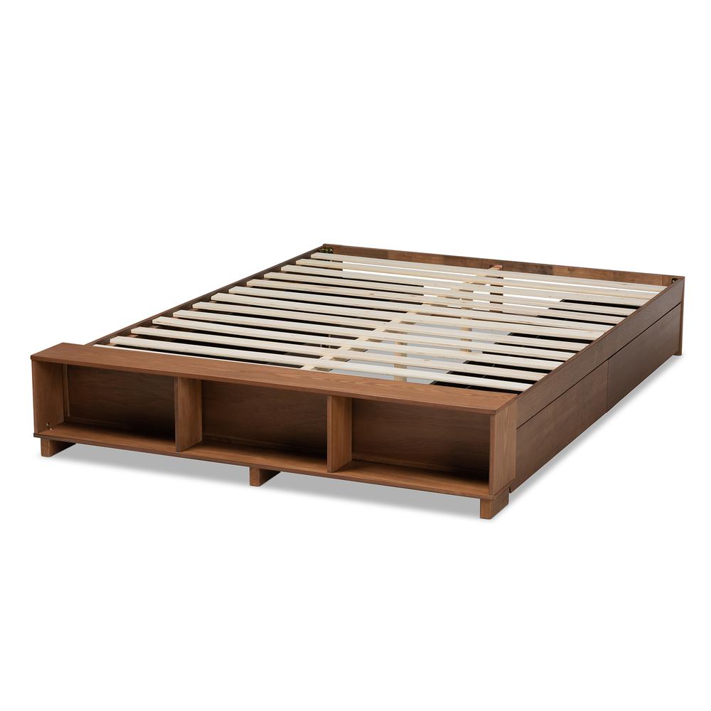 Baxton Studio Arthur Modern Rustic Ash Walnut Brown Finished Wood Full Size Platform Bed with BuiltIn Shelves