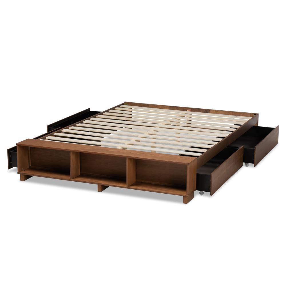 Baxton Studio Arthur Modern Rustic Ash Walnut Brown Finished Wood Full Size Platform Bed with BuiltIn Shelves