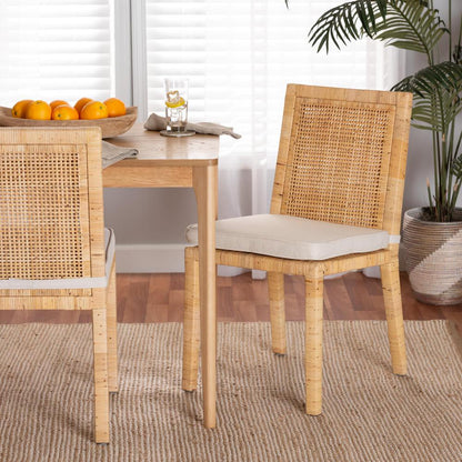 Natural Finished Wood and Rattan Dining Chair
