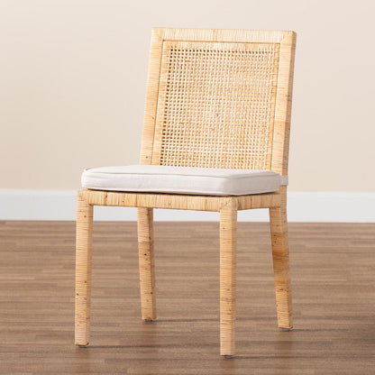 Natural Finished Wood and Rattan Dining Chair