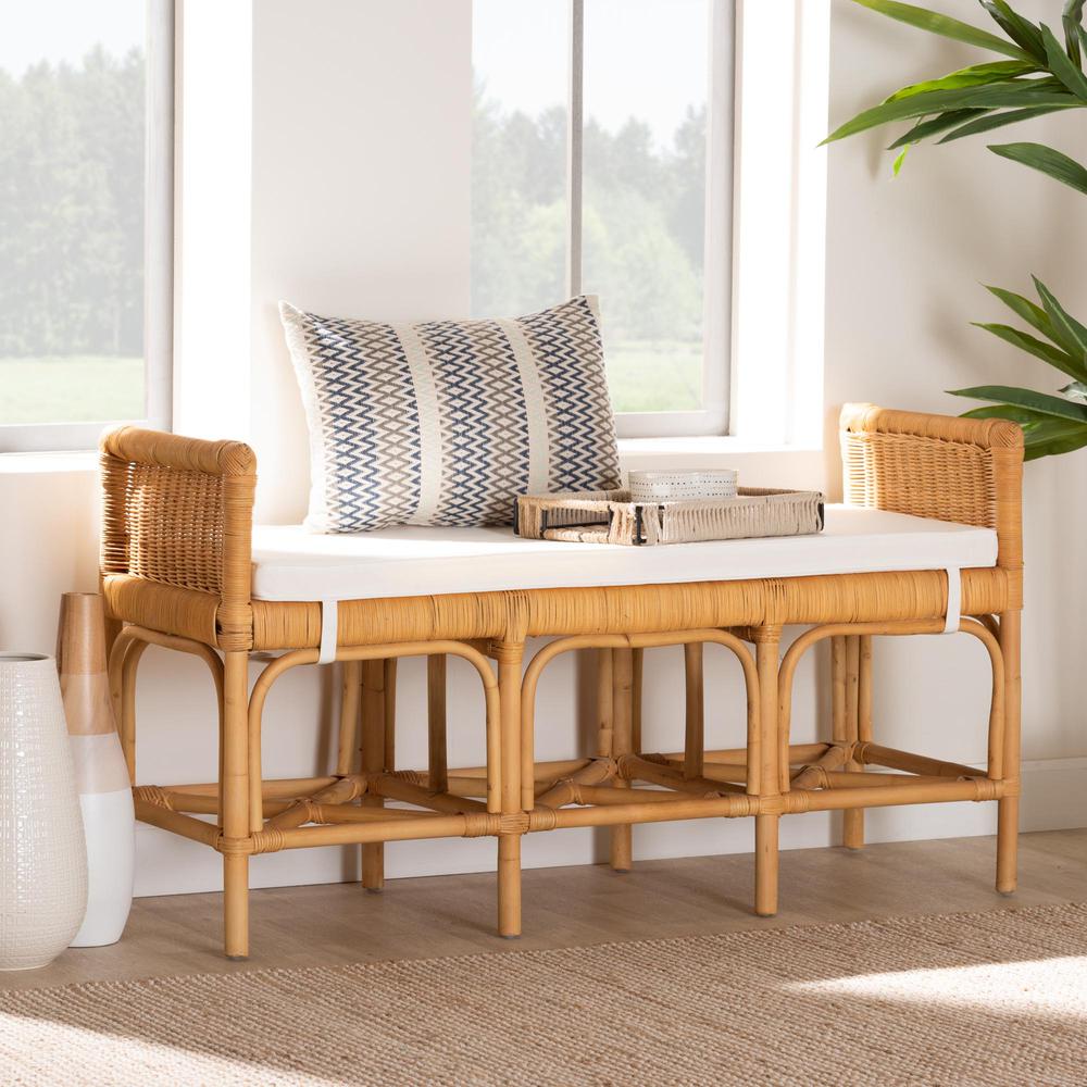 bali & pari Nairi Modern Bohemian Natural Brown Rattan Bench