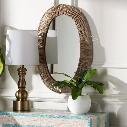 Bohemian Metal and Natural Brown Seagrass Accent Wall Mirror
