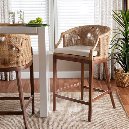Lumajang Bohemian Light Honey Rattan and Wood Bar Stool