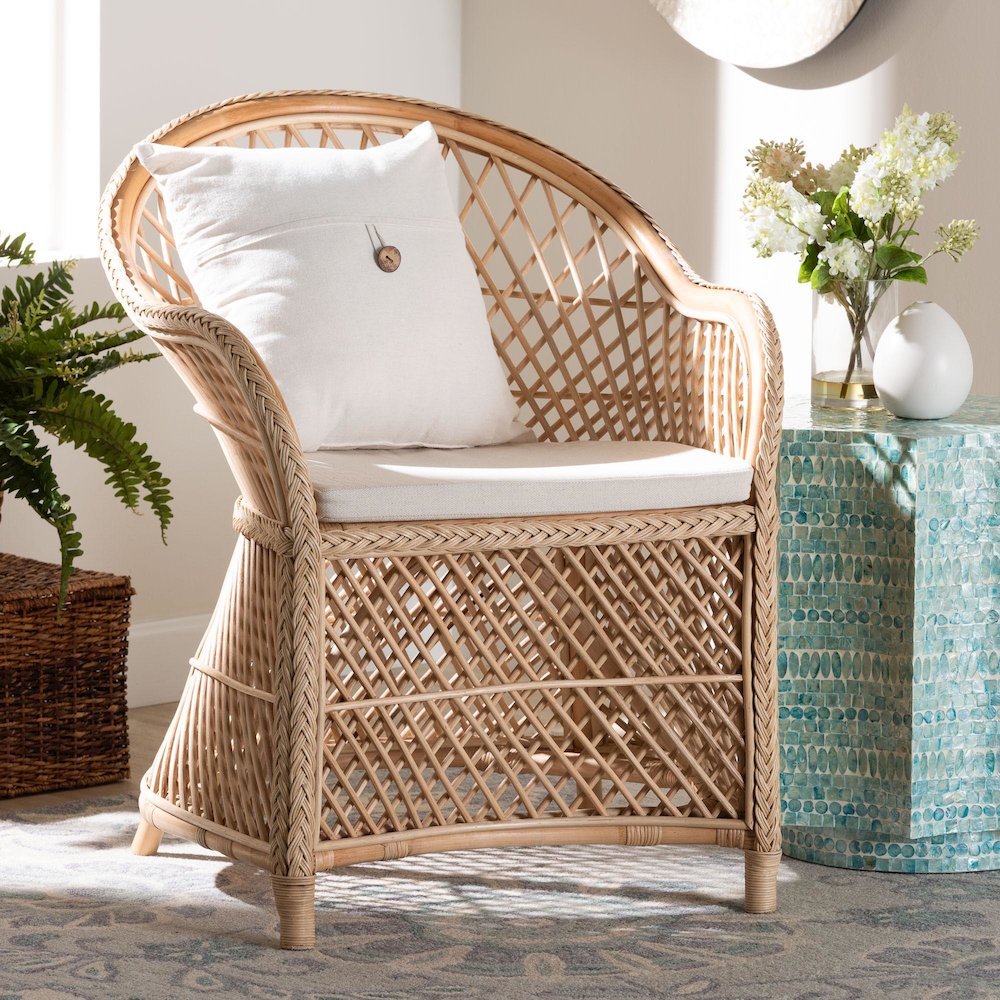 Casilda Bohemian Natural Braided Rattan Arm Chair