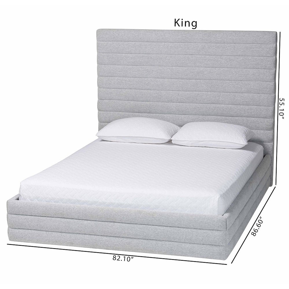 Cadmus Modern Light Grey Channel-Tufted Fabric King Platform Bed
