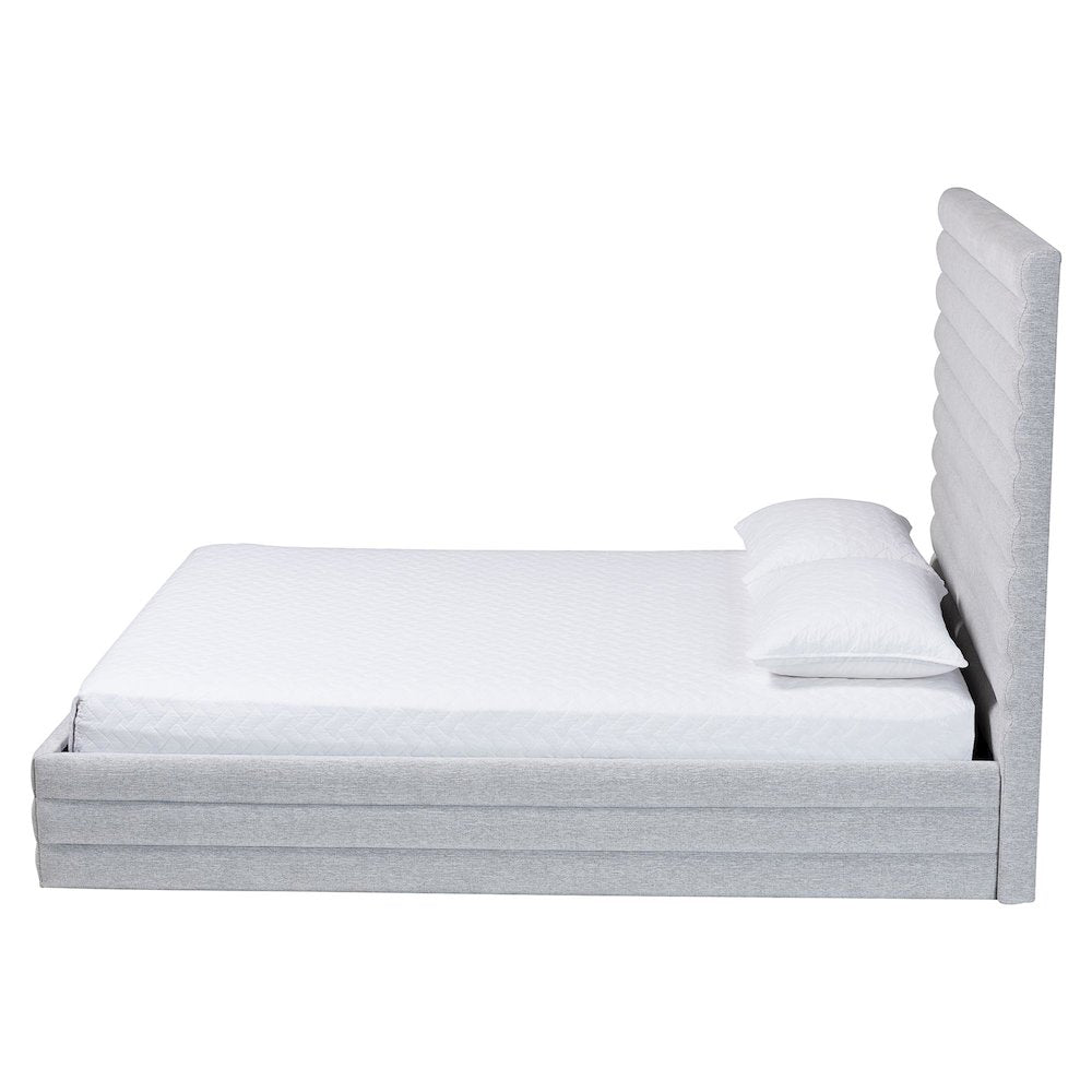 Cadmus Modern Light Grey Channel-Tufted Fabric King Platform Bed