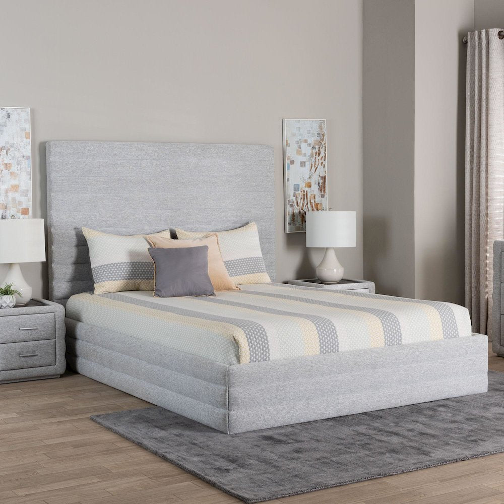 Cadmus Modern Light Grey Channel-Tufted Fabric King Platform Bed