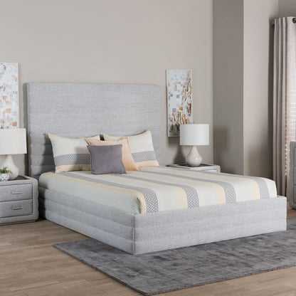 Cadmus Modern Light Grey Channel-Tufted Fabric King Platform Bed