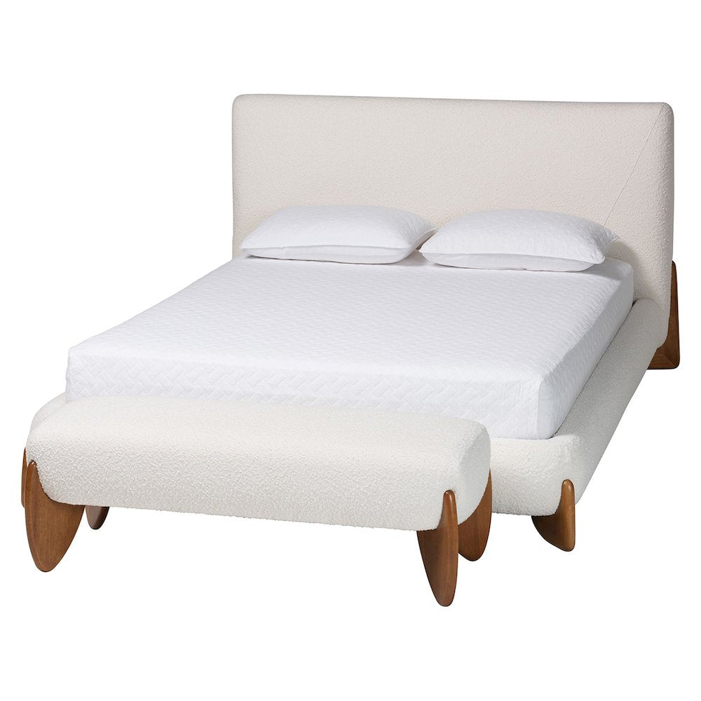 Vinicio Mid-Century Modern Cream Boucle King 2-Piece Bedroom Set