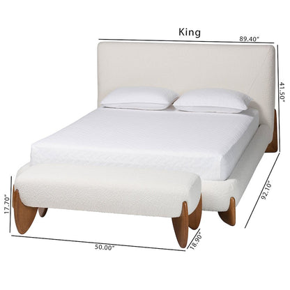 Vinicio Mid-Century Modern Cream Boucle King 2-Piece Bedroom Set