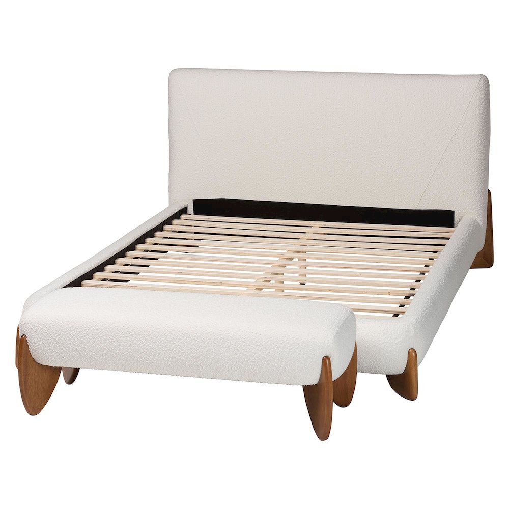 Vinicio Mid-Century Modern Cream Boucle King 2-Piece Bedroom Set