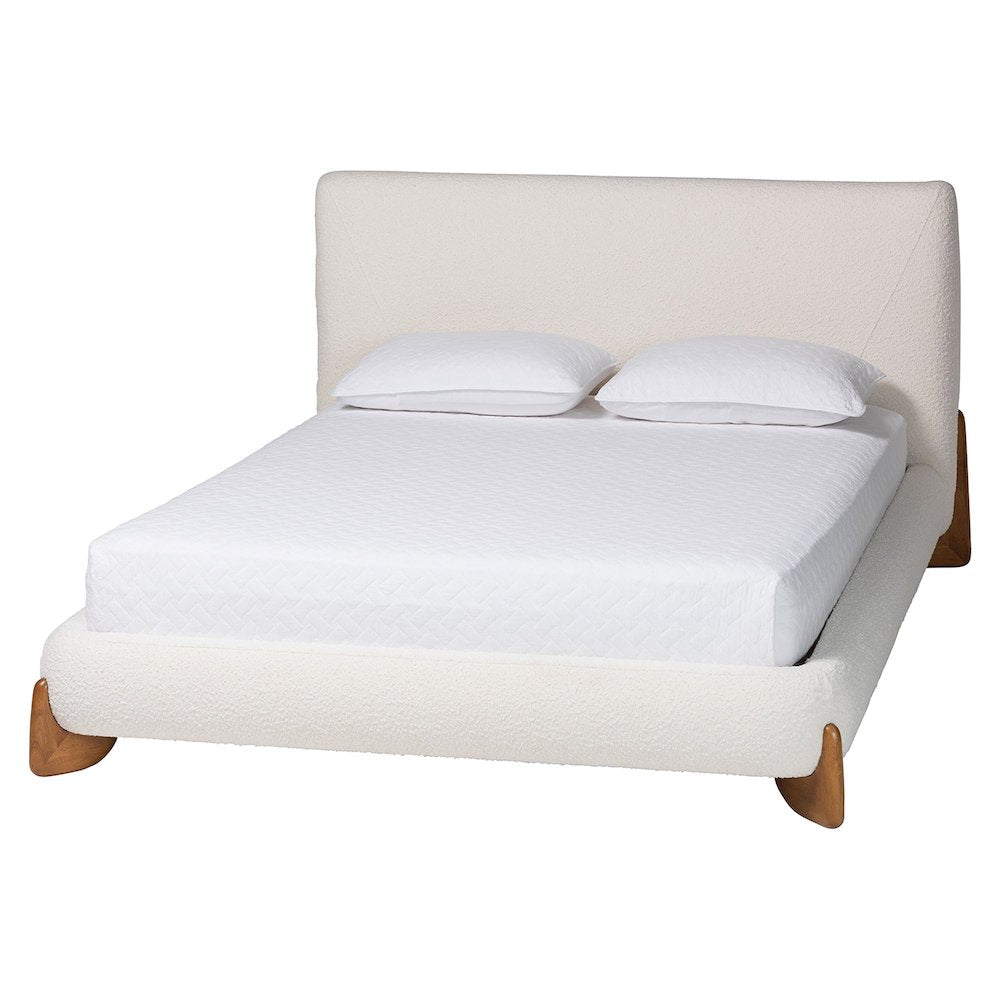 Vinicio Mid-Century Modern Cream Boucle King 2-Piece Bedroom Set