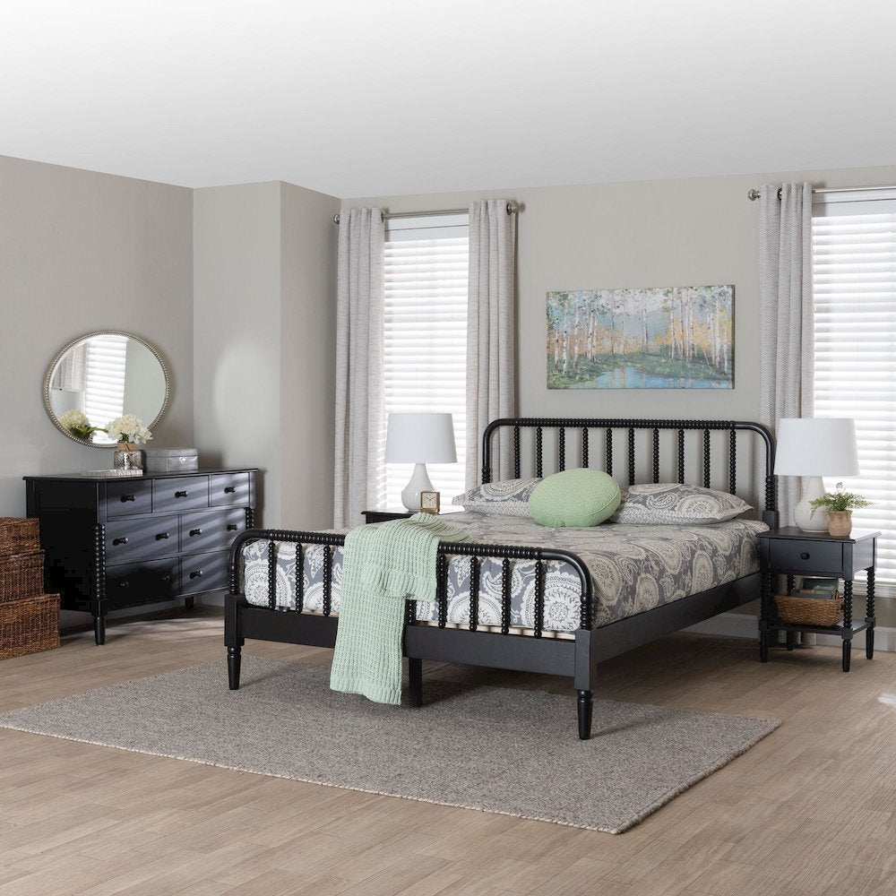 Baxton Studio Braith Farmhouse Black Spindle Wood King Size 4-Piece Bedroom Set