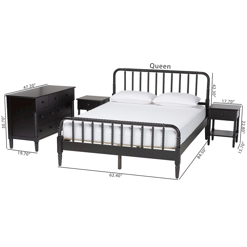 Baxton Studio Braith Farmhouse Black Spindle Wood King Size 4-Piece Bedroom Set