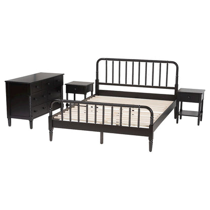 Baxton Studio Braith Farmhouse Black Spindle Wood King Size 4-Piece Bedroom Set