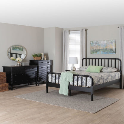 Braith Farmhouse Black Spindle Wood King Size 4-Piece Bedroom Set